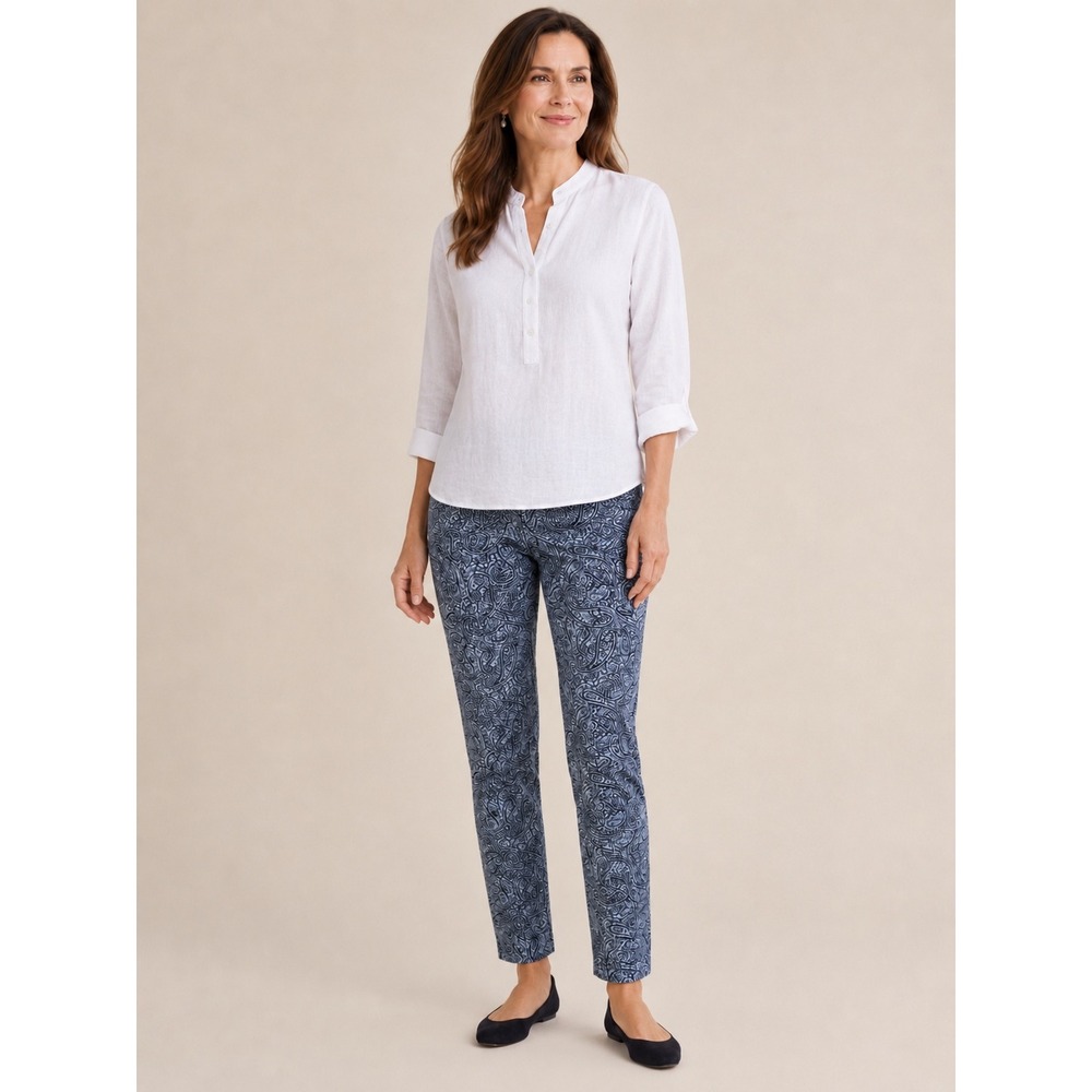 J. Jill Womens Paisley Ankle Pants Size 12 Blue Black Cotton Blend Slim Trousers